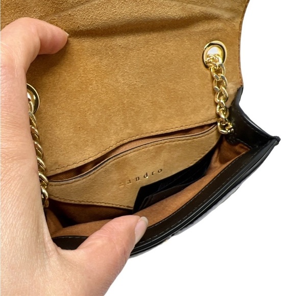 SANDRO Lou PM Black Leather Pearl Embellished Mini Leather Chain Bag - Picture 5 of 15